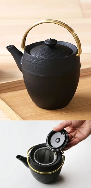MARUZUTSU S-Black&Gold cast iron tea pot (HS-21S)
